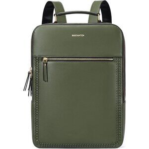 Men's Olive Green 15.6 inch Laptop Bag Travel Casual Computer Leather Backpack